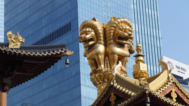 Kontrast-Tempel-Moderne-Shanghai
